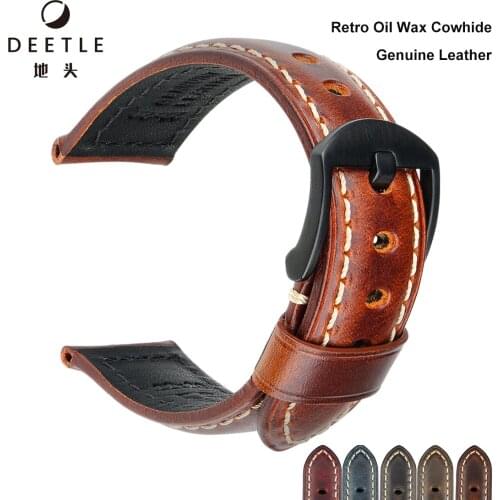 Vintage Oil Wax Genuine Leather Watch Strap 18mm 20mm 22 mm 24mm Brown Black Watchbands for Samsung Galaxy Watch Band Bracelet