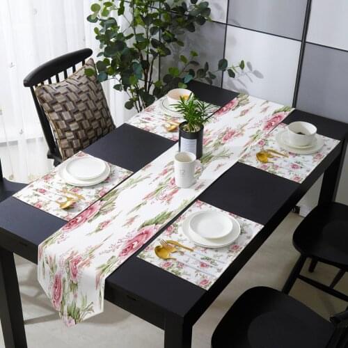 Pink Rose Romantic Table Runner Table Mats Cover For Home Wedding Banquet Festival Party Catering Hotel Table Decoration