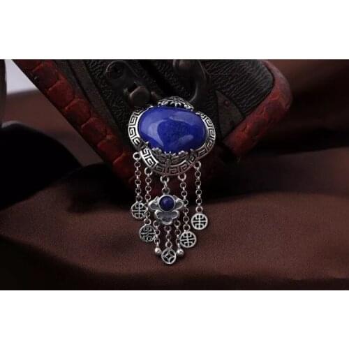 [S925] longnice silver inlaid silver green gold tassel sweater chain pendant Pendant New explosion