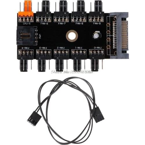 SATA 1 To 10 Way Splitter PWM Cooling Fan Hub 4-Pin 12V Power Socket PCB Adapter HUZZ_7