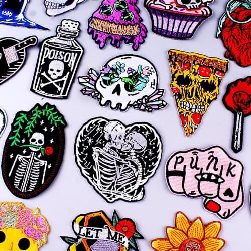 Diy Skeleton/Punk Patch Stripes Patches On Clothes Applique Sewing Thermoadhesive Patches For Clothes Embroidered Patch Stickers