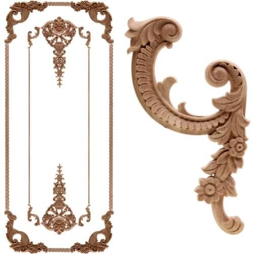 Vintage Unpainted Wood Carved Decal Corner Applique Frame For Home Furniture Wall Cabinet Door Decorative Wooden Miniature Craft