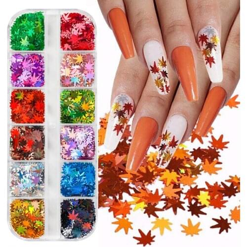 12Color Maple Leaf Nail Sequin High Quality DIY Design Natural Easy To Remove Professional Nail Art Decoration Nail Sequin TSLM1