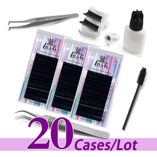 20case/lot Hand made type 100% mink 12rows/cases soft matte black lash extensions 0.15 0.20 ellipse flat eyelash extension