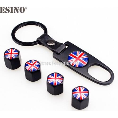 4 x Car Styling Stainless Steel Zinc Alloy Wheel Tire Valve Stems Caps England Flag Universal Fit With Mini Wrench Key Chain