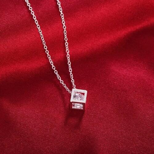 925 Sterling Silver Square Shiny AAA Zircon Pendant Necklace For Women 18 inches Fashion Jewelry party Wedding Birthday Gifts