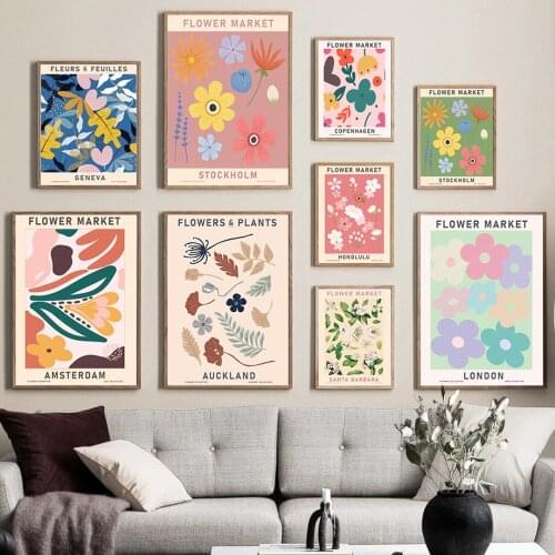 Abstract Flower Market Plant Leaves Retro Wall Art Canvas Painting Nordic Posters And Prints Wall Pictures For Living Room Decor