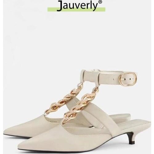 Fashion Brand Designer Sandals 2021 Summer New Low Heel WomenS Shoes Metal Chain Decoration Pointed Toe Mid-Heel Sandals Woman