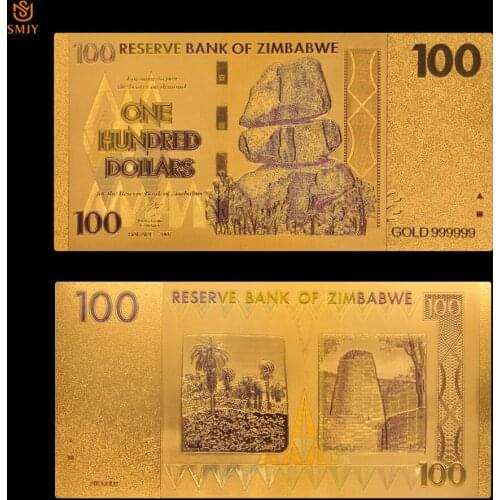Colors Zimbabwe Currency 100 Dollars In 24k Gold Banknotes Paper Money Souvenir Gift Collection