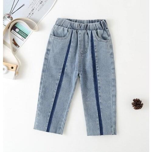 Childrens Jeans Pants 2021 Autumn New Baby Girls Casual Loose Denim Trousers Korean Elastic Waist Fashion Jeans For Girls 2-7 Y