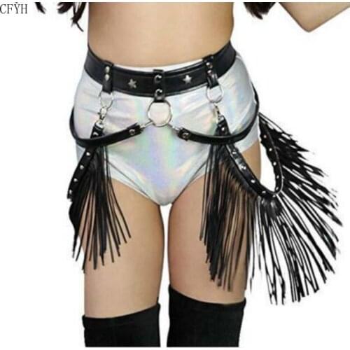 Men Women SM Leather Clothes Bondage Tassel Pants BDSM Couples Sex Body Harness Rivets Restraint Fetish Cosplay