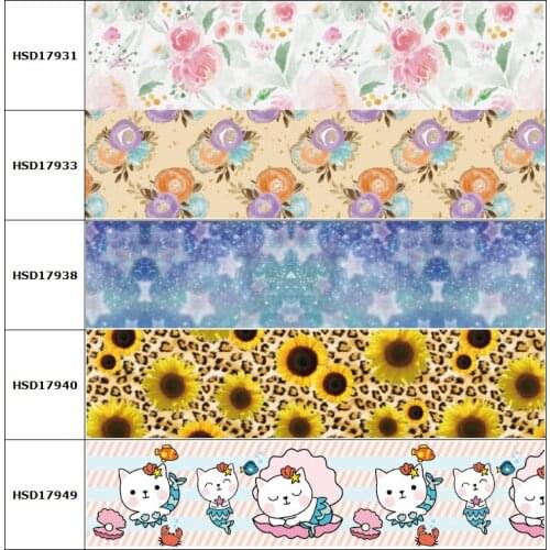 HSDCraft 25mm 38mm 75mm Flower Star Cat Printed Grosgrain Ribbon Party Decoration 10 Yards DIY Bow Bag Material Handmade 10Y