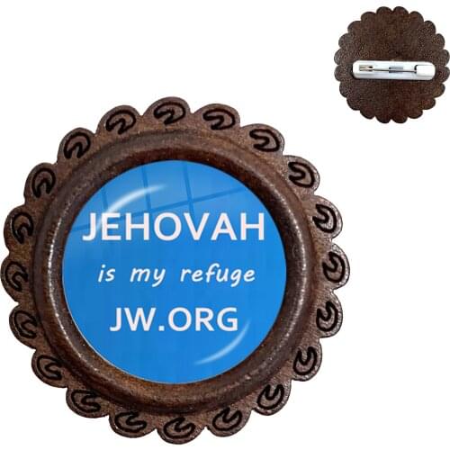 Jehovah Is My Refuge JW.ORG Wood Brooches Lapel Pins Collarpin Glass Photo Cabochon Brooches Badge Jewelry Catholicism Gift
