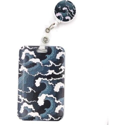 Kanagawa Hokusai Wave Anime Fashion Women Card Holder Lanyard Colorful Retractable Badge Reel Nurse Doctor Student Exhibition