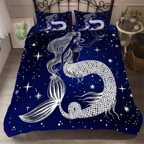 Beautiful Mermaid With Star Moon Duvet Cover Set King Queen Double Full Twin Single Size Duvet Cover Pillow Case Bed Linen Set