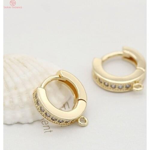 4PCS 13x15MM 24K Gold Color Plated Brass with Zircon Round Earrings Hoop High Quality DIY Jewelry Making Findings