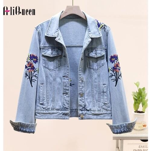 2020 Autumn Women Flowers Embroidery Denim Jacket Loose Streetwear Batwing Sleeve Tassel Short Jeans Jacket Coat Chaquetas Mujer