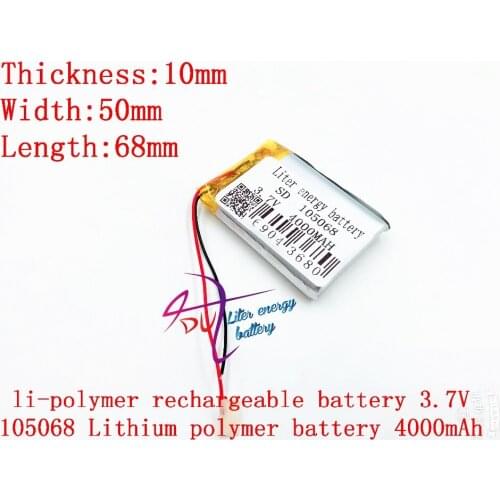 1PCS 105068 3.7V 4000mah Lithium polymer Battery With Protection Board For MP3 MP4 MP5 GPS Glass Digital Product