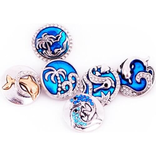 Marine life Wholesale Animal Dolphin Snap Buttons with Crystal Buttons Snap Ginger snaps Jewelry MDB18-298