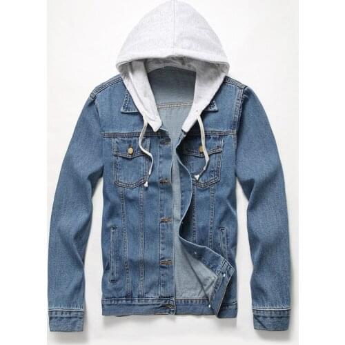 Mens Denim Hooded Jacket Fashion Slim Long Sleeve Blue Top Coat Young Student Best-selling Jacket Wholesale Clothing