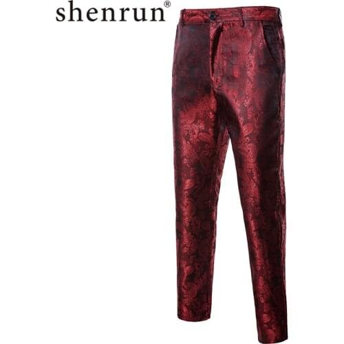 Shenrun Men Fashion Pants Slim Casual Trousers Black Wine Red Purple Groom Suit Pants Stage Dress Costume Singer Host Night Club