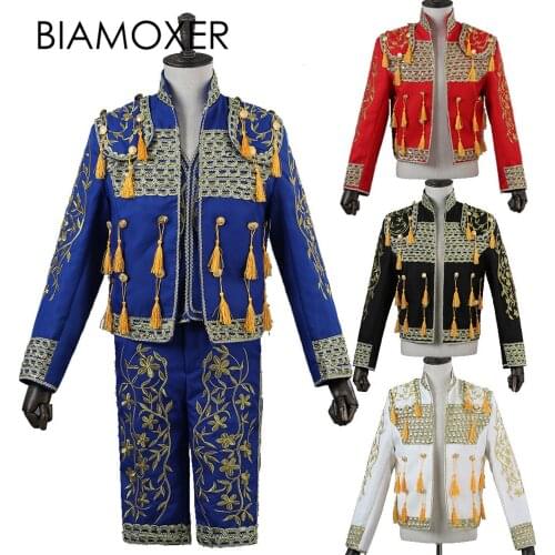 Biamoxer 3 colors Mens Spanish Bullfighter Matador Outfit Fermin Suit Jacket Pant Cosplay Costume