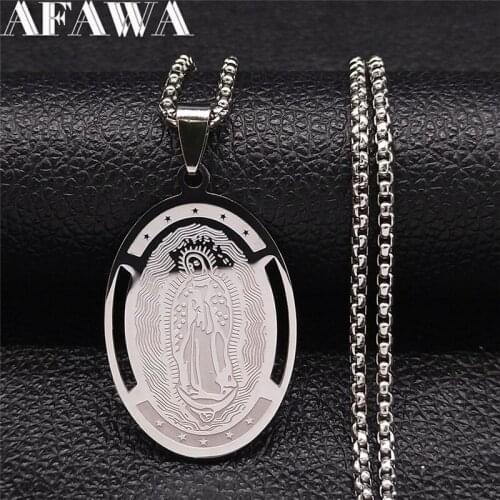 Stainless Steel Catholic The Virgin Mary Chain Necklaces Women/Men Silver Color Necklaces Jewelry collana girocollo N1222S01
