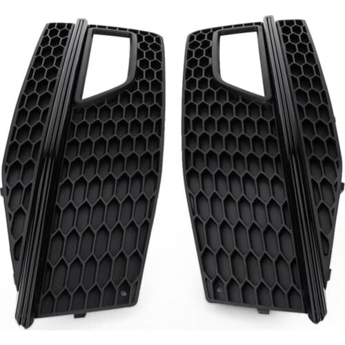 Pair of Front Lower Bumper Fog Light Cover Grill Grille for Audi A4 S-Line S4 2013-2015 Matte Black