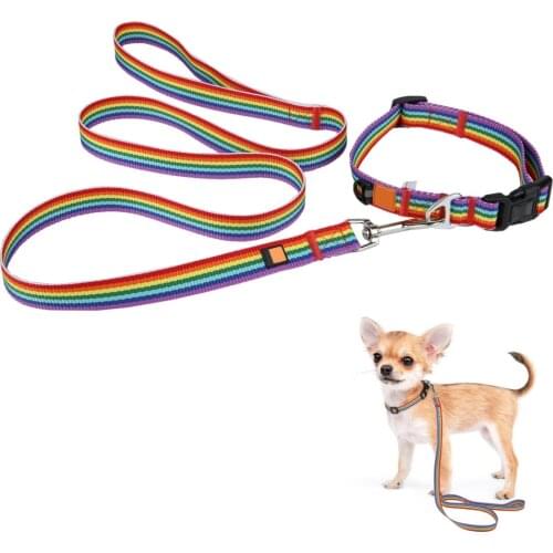 Rainbow Color Dog Collar And Leash Rope for Small And Medium Dog Cat Teddy Poodle Shiba Inu Dog Braided Rope