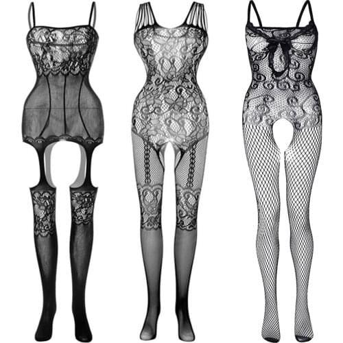 Porn Sexy Underwear Bodystockings Spaghetti Strap Hot Lingerie Exotic Tight Bodysuit Baby Doll Women Fishnet Open Crotch Mujer