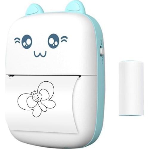 Portable 200dpi BT Wireless Printer Mini Thermal Printer with 1 Roll Thermal Paper for Printing Photo Receipt Sticker Label