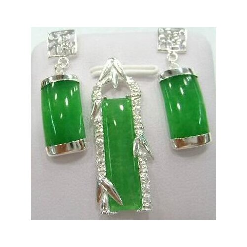 Wonderful silver green Natural stone Chalcedony pendant earrings sets free shipping