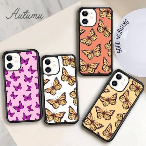 Magenta Butterflies Phone Case for iPhone 11 12 Pro Max mini X XR XS SE 2020 5 6S 7 8 Plus Samsung Galaxy S8 S9 S10 Cover shell