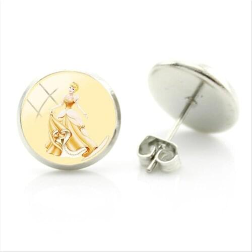 Disney Princess Pattern Earrings Baojia Kangti Mulantiana Belle Princess Jasmine Picture Glass Cabochon New Earrings Jewelry