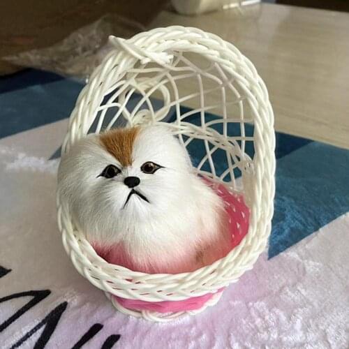 Cute Simulation Cat Kitten Plush Doll Toy Desktop Figurine with Hanging Basket Cute Simulation Cat Desktop Figurine Doll Toy