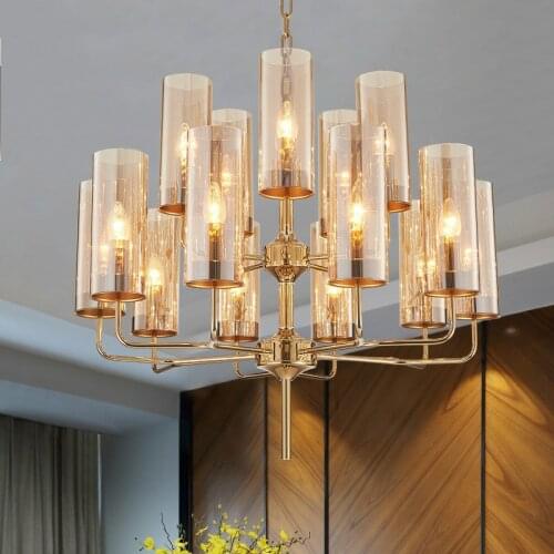 Modern Foyer Metal E14 Led Chandelier Deco Blue Cognac Glass Shades Pendant Chandelier Lighting Foyer Lustre Shiny Gold Lamp
