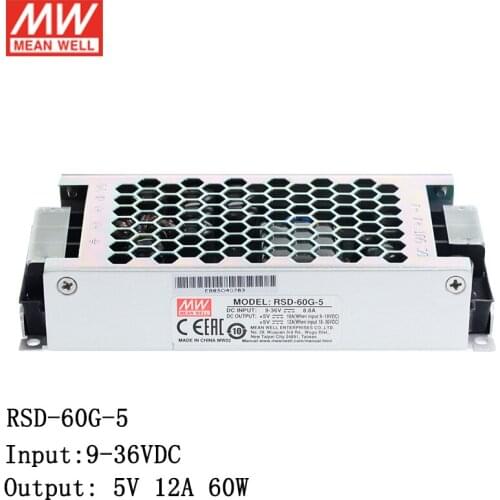 MEAN WELL RSD-60G-5 9~36V DC to 5V DC 12A 60W Reliable Railway DC-DC Converter Switching Power Supply 5V DC Transformer