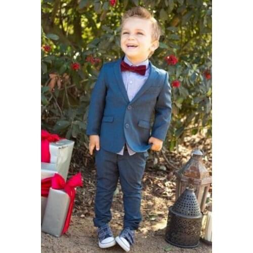 Navy Blue Boys Tuxedo (Coat+Pants+Tie+Shirt) 4 Pieces Custom Made Smoking Casamento Evening Tuxedo Suit Boy clothing