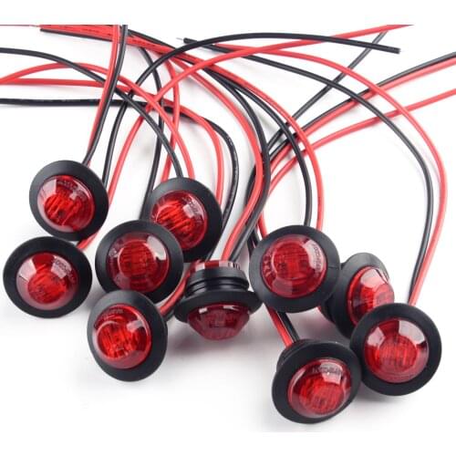 Universal 10pcs/Set 12V 3/4" 3 LED Red Small Round Side Marker Indicator Button Lights Lamps for Cars Trucks Trailers Boats