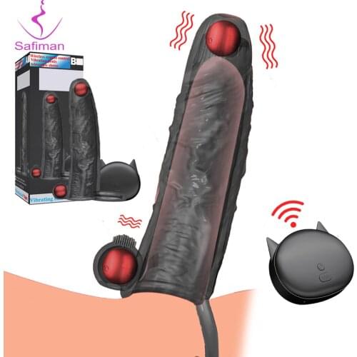 Vibrator Penis Sleeve Remote Control Reusable Vibrating Condoms Sex Toys for Men Couple Penis Enlargement USB Charging 10 Modes