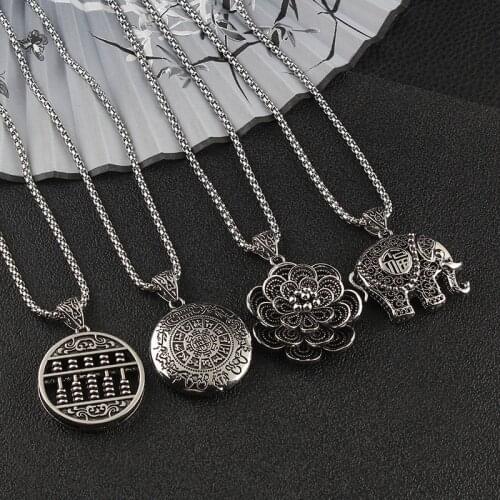 Vintage Titanium Steel Necklaces Pendant For Women Men Elephant Lotus Abacus Nepal Necklace Jewelry