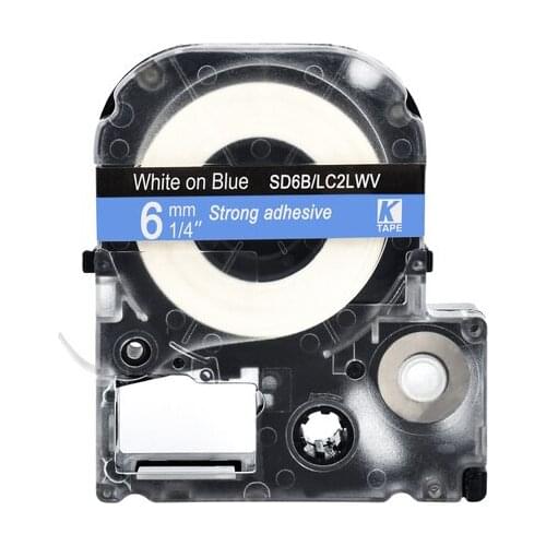 6mm White on blue SD6B Compatible Epson KingJim Label Printers LC-2LWV Laminated Label Tapes Ribbon LC2LWV for LW-300 400
