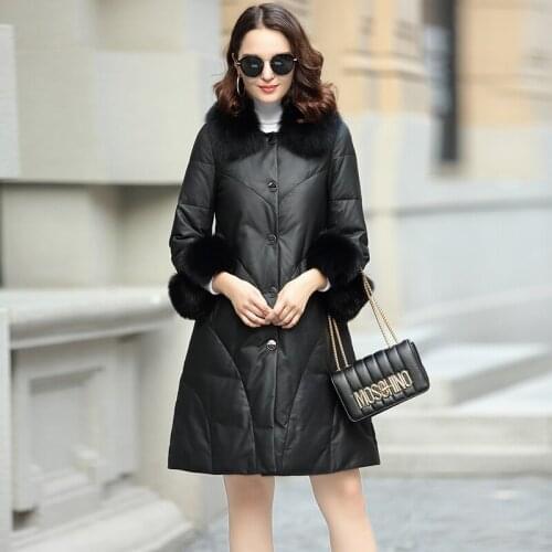 Jacket Leather Genuine Real Fox Fur Collar Womens Down Jacket 2020 Winter Jacket Women 100% Real Sheepskin Coat MY3785