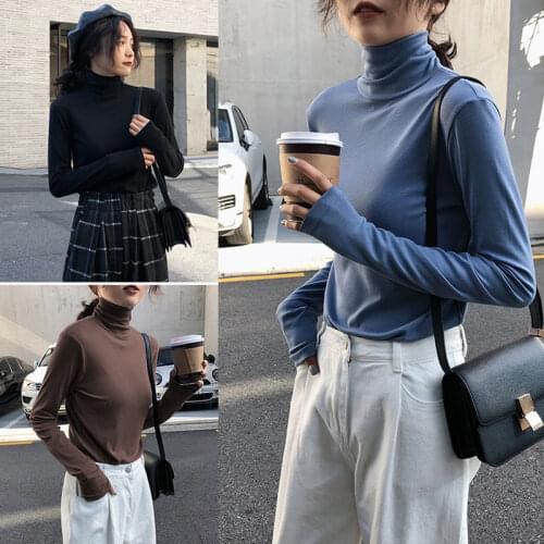 Woman Tshirts Womens Turtleneck Autumn and Winter Upper Clothes Long Sleeves T-shirt Tops Mujer Camisetas