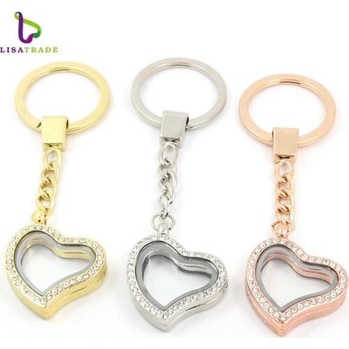 3 Colors can choose 30mm Full Rhinestone Heart magnetic memory locket key chains 5pcs/lot Wholesale Women jewelry LSFK03*5