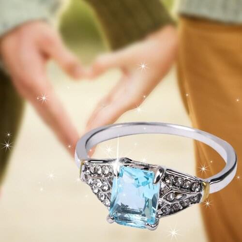 Women Luxury Blue/Purple/Green Zircon Wedding Bride Rings Stone Cut Promise Engagement Ring Jewelry Gift