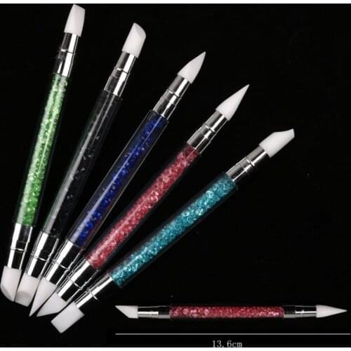 1 PC New Double Way Rhinestone Nail Art Brush Pen Silicone Head Carving Dotting Tool For Women DIY Brush Fashion