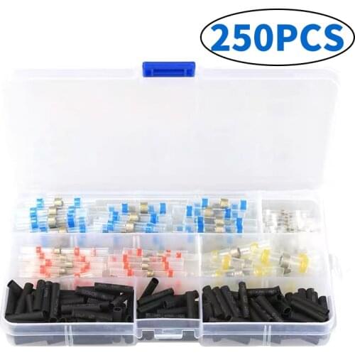100/250Pcs Heat Shrink Wire Sorder Terminal Electrical Wire Connectors Insulated Solder Sleeve Tube Waterproof Butt Connectors