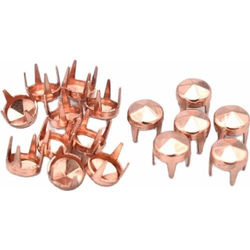 100pcs Rose gold Low Cone Punk 5mm Studs Spike 4 Cone Claw Nailheads Rivets For DIY Craft Making Jacket Bags Belts Leather Craft