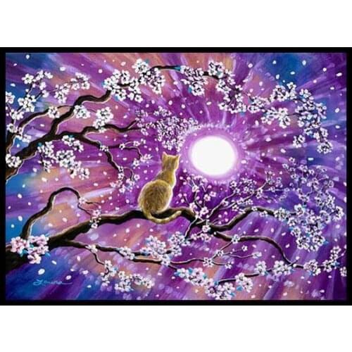 30x40 Diy Diamond Painting 5d for Home Decor , Living Room Decoration ，Cat in the Moonlight